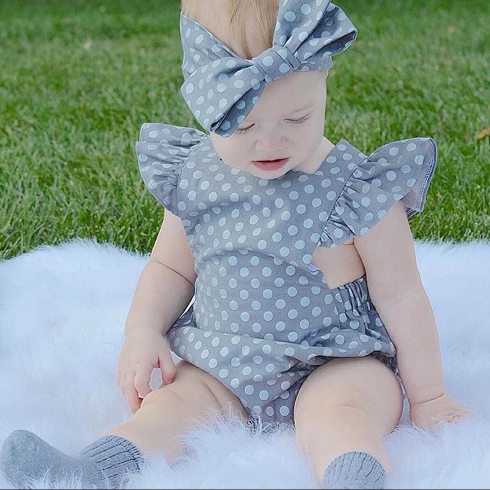 Ava Polka Dot Denim Romper - Picture 2 of 7